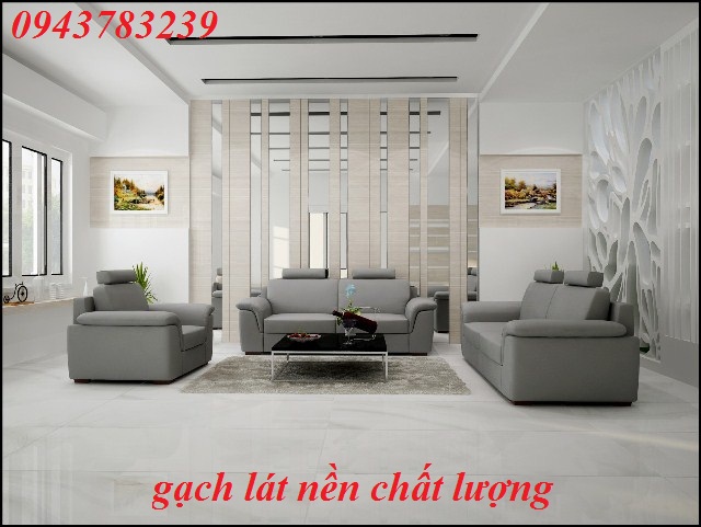 phòng sinh hoạt dùng gạch đá bóng kính 60